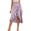 imageLYANER Womens Boho Floral Print Wrap Front Self Tie Knot Ruffle Hem Split Midi SkirtPurple a