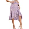 imageLYANER Womens Boho Floral Print Wrap Front Self Tie Knot Ruffle Hem Split Midi SkirtPurple a