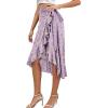 imageLYANER Womens Boho Floral Print Wrap Front Self Tie Knot Ruffle Hem Split Midi SkirtPurple a