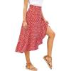 imageLYANER Womens Boho Floral Print Wrap Front Self Tie Knot Ruffle Hem Split Midi SkirtRed