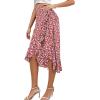 imageLYANER Womens Boho Floral Print Wrap Front Self Tie Knot Ruffle Hem Split Midi SkirtRed Flower