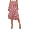 imageLYANER Womens Boho Floral Print Wrap Front Self Tie Knot Ruffle Hem Split Midi SkirtRed Flower
