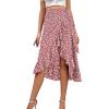 imageLYANER Womens Boho Floral Print Wrap Front Self Tie Knot Ruffle Hem Split Midi SkirtRed Flower