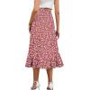 imageLYANER Womens Boho Floral Print Wrap Front Self Tie Knot Ruffle Hem Split Midi SkirtRed Flower