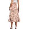 imageLYANER Womens Boho Floral Print Wrap Front Self Tie Knot Ruffle Hem Split Midi SkirtWhitered