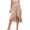 imageLYANER Womens Boho Floral Print Wrap Front Self Tie Knot Ruffle Hem Split Midi SkirtWhitered