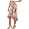 imageLYANER Womens Boho Floral Print Wrap Front Self Tie Knot Ruffle Hem Split Midi SkirtWhitered