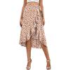 imageLYANER Womens Boho Floral Print Wrap Front Self Tie Knot Ruffle Hem Split Midi SkirtWhitered