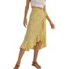 imageLYANER Womens Boho Floral Print Wrap Front Self Tie Knot Ruffle Hem Split Midi SkirtYellow