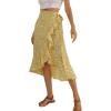 imageLYANER Womens Boho Floral Print Wrap Front Self Tie Knot Ruffle Hem Split Midi SkirtYellow