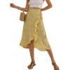 imageLYANER Womens Boho Floral Print Wrap Front Self Tie Knot Ruffle Hem Split Midi SkirtYellow