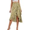 imageLYANER Womens Boho Floral Print Wrap Front Self Tie Knot Ruffle Hem Split Midi SkirtYellowgreen