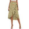 imageLYANER Womens Boho Floral Print Wrap Front Self Tie Knot Ruffle Hem Split Midi SkirtYellowgreen