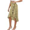 imageLYANER Womens Boho Floral Print Wrap Front Self Tie Knot Ruffle Hem Split Midi SkirtYellowgreen