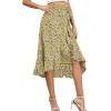 imageLYANER Womens Boho Floral Print Wrap Front Self Tie Knot Ruffle Hem Split Midi SkirtYellowgreen