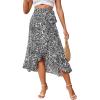 imageLYANER Womens Boho Floral Print Wrap Front Self Tie Knot Ruffle Hem Split Midi SkirtZebra Black