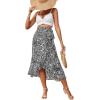 imageLYANER Womens Boho Floral Print Wrap Front Self Tie Knot Ruffle Hem Split Midi SkirtZebra Black