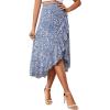 imageLYANER Womens Boho Floral Print Wrap Front Self Tie Knot Ruffle Hem Split Midi SkirtZebra Blue