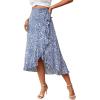 imageLYANER Womens Boho Floral Print Wrap Front Self Tie Knot Ruffle Hem Split Midi SkirtZebra Blue