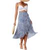 imageLYANER Womens Boho Floral Print Wrap Front Self Tie Knot Ruffle Hem Split Midi SkirtZebra Blue