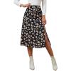 imageLYANER Womens Casual Boho Printed High Waist Side Split Hem Zipper Midi SkirtBlack