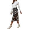 imageLYANER Womens Casual Boho Printed High Waist Side Split Hem Zipper Midi SkirtBlack