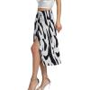 imageLYANER Womens Casual Boho Printed High Waist Side Split Hem Zipper Midi SkirtBlack on White