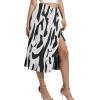 imageLYANER Womens Casual Boho Printed High Waist Side Split Hem Zipper Midi SkirtBlack on White