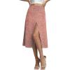 imageLYANER Womens Casual Boho Printed High Waist Side Split Hem Zipper Midi SkirtDarkpink