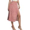 imageLYANER Womens Casual Boho Printed High Waist Side Split Hem Zipper Midi SkirtDarkpink
