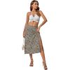 imageLYANER Womens Casual Boho Printed High Waist Side Split Hem Zipper Midi SkirtFloral Black