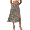 imageLYANER Womens Casual Boho Printed High Waist Side Split Hem Zipper Midi SkirtFloral Black
