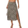 imageLYANER Womens Casual Boho Printed High Waist Side Split Hem Zipper Midi SkirtFloral Black