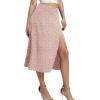 imageLYANER Womens Casual Boho Printed High Waist Side Split Hem Zipper Midi SkirtFloral Pink
