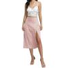 imageLYANER Womens Casual Boho Printed High Waist Side Split Hem Zipper Midi SkirtFloral Pink