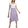 imageLYANER Womens Casual Boho Printed High Waist Side Split Hem Zipper Midi SkirtFloral Purple