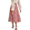 imageLYANER Womens Casual Boho Printed High Waist Side Split Hem Zipper Midi SkirtFloral Red