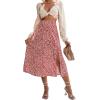 imageLYANER Womens Casual Boho Printed High Waist Side Split Hem Zipper Midi SkirtFloral Red