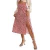 imageLYANER Womens Casual Boho Printed High Waist Side Split Hem Zipper Midi SkirtFloral Red