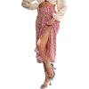 imageLYANER Womens Casual Boho Printed High Waist Side Split Hem Zipper Midi SkirtFloral Red
