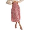 imageLYANER Womens Casual Boho Printed High Waist Side Split Hem Zipper Midi SkirtFloral Red