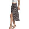 imageLYANER Womens Casual Boho Printed High Waist Side Split Hem Zipper Midi SkirtFlower Black