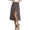 imageLYANER Womens Casual Boho Printed High Waist Side Split Hem Zipper Midi SkirtFlower Black