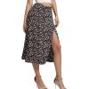 imageLYANER Womens Casual Boho Printed High Waist Side Split Hem Zipper Midi SkirtFlower Black