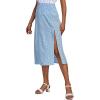 imageLYANER Womens Casual Boho Printed High Waist Side Split Hem Zipper Midi SkirtFlower Blue