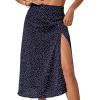 imageLYANER Womens Casual Boho Printed High Waist Side Split Hem Zipper Midi SkirtPolka Dots Navy