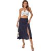 imageLYANER Womens Casual Boho Printed High Waist Side Split Hem Zipper Midi SkirtPolka Dots Navy