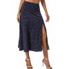 imageLYANER Womens Casual Boho Printed High Waist Side Split Hem Zipper Midi SkirtPolka Dots Navy