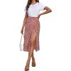 imageLYANER Womens Casual Boho Printed High Waist Side Split Hem Zipper Midi SkirtRed Flower