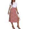 imageLYANER Womens Casual Boho Printed High Waist Side Split Hem Zipper Midi SkirtRed Flower